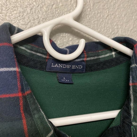 Lands End Mens Polo Shirt Long Sleeves Cotton Green Size Large - Picture 3 of 4